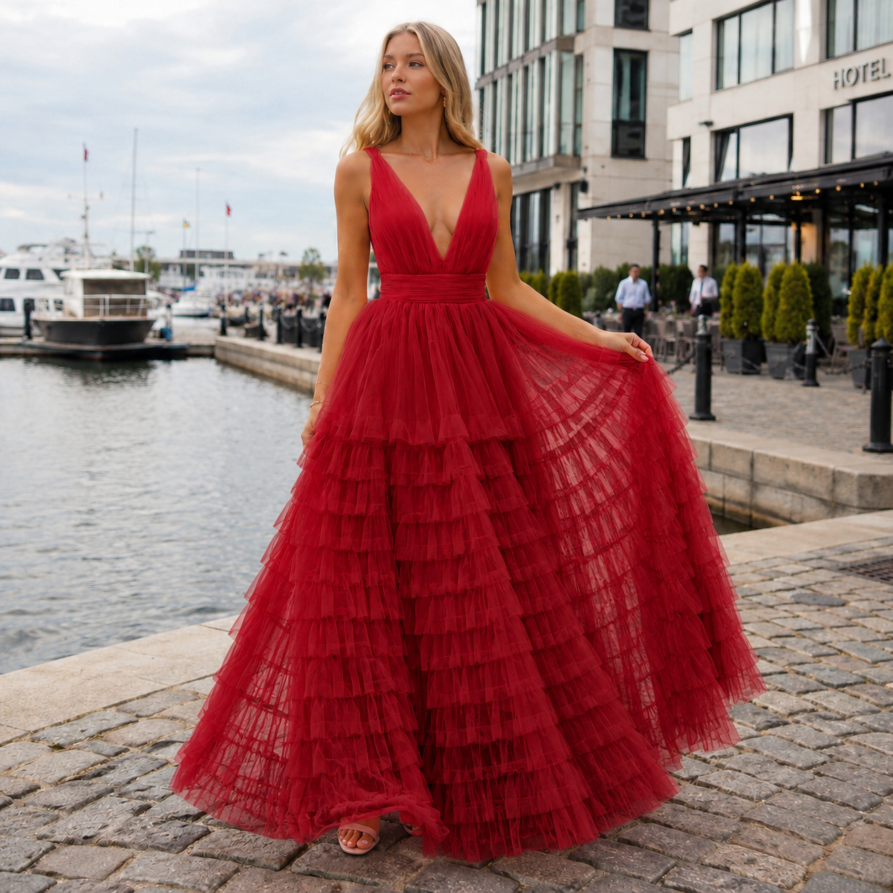 Maxi Dress for Women | Belted, Ruffled Hem | Elegant Party Dress