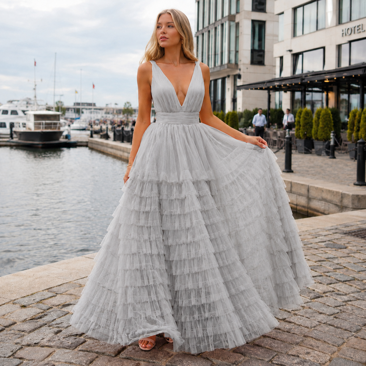 Maxi Dress for Women | Belted, Ruffled Hem | Elegant Party Dress