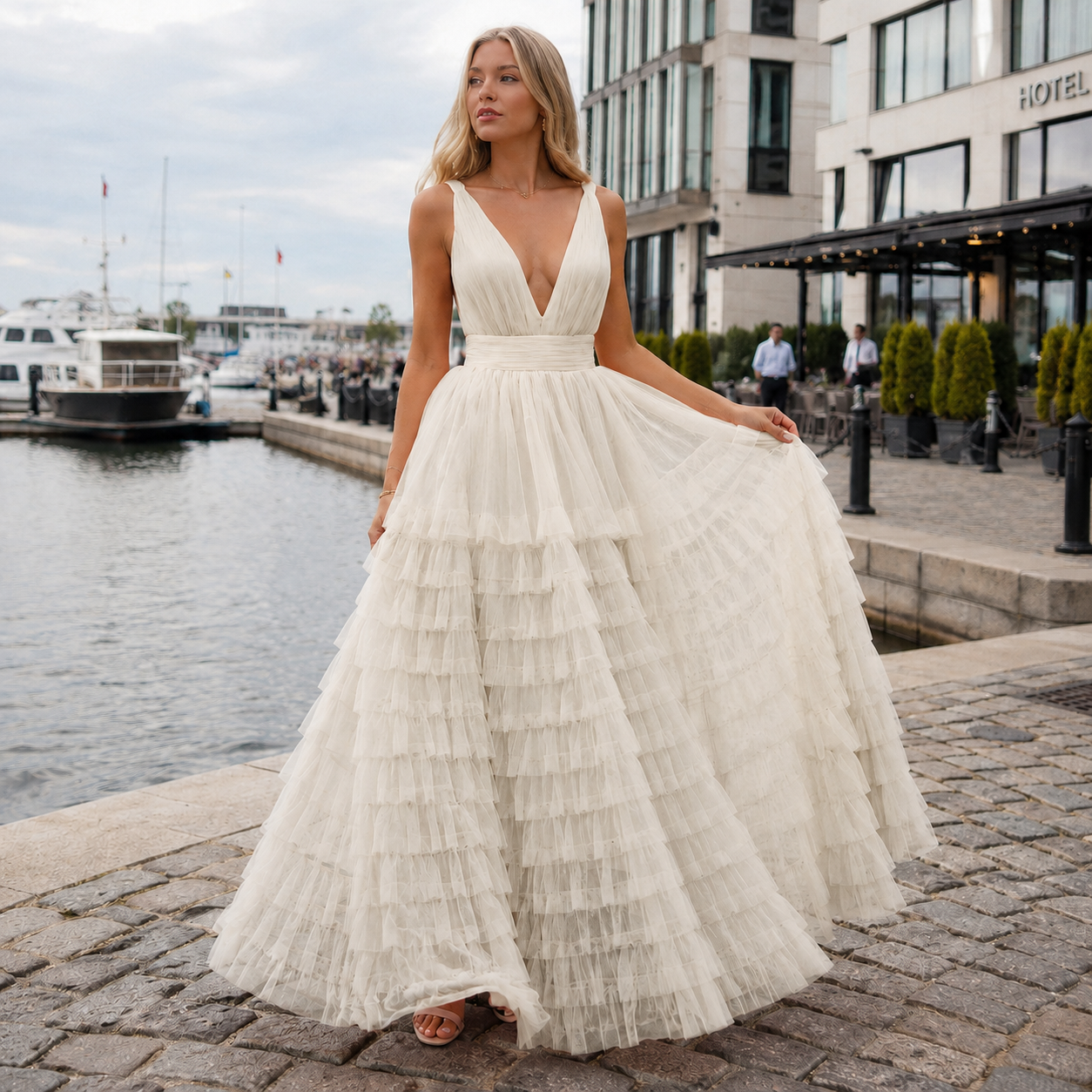 Maxi Dress for Women | Belted, Ruffled Hem | Elegant Party Dress