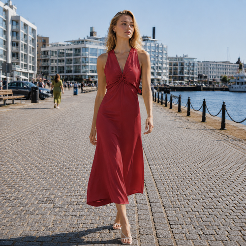 Long dress | Backless design, ankle length | V-neck