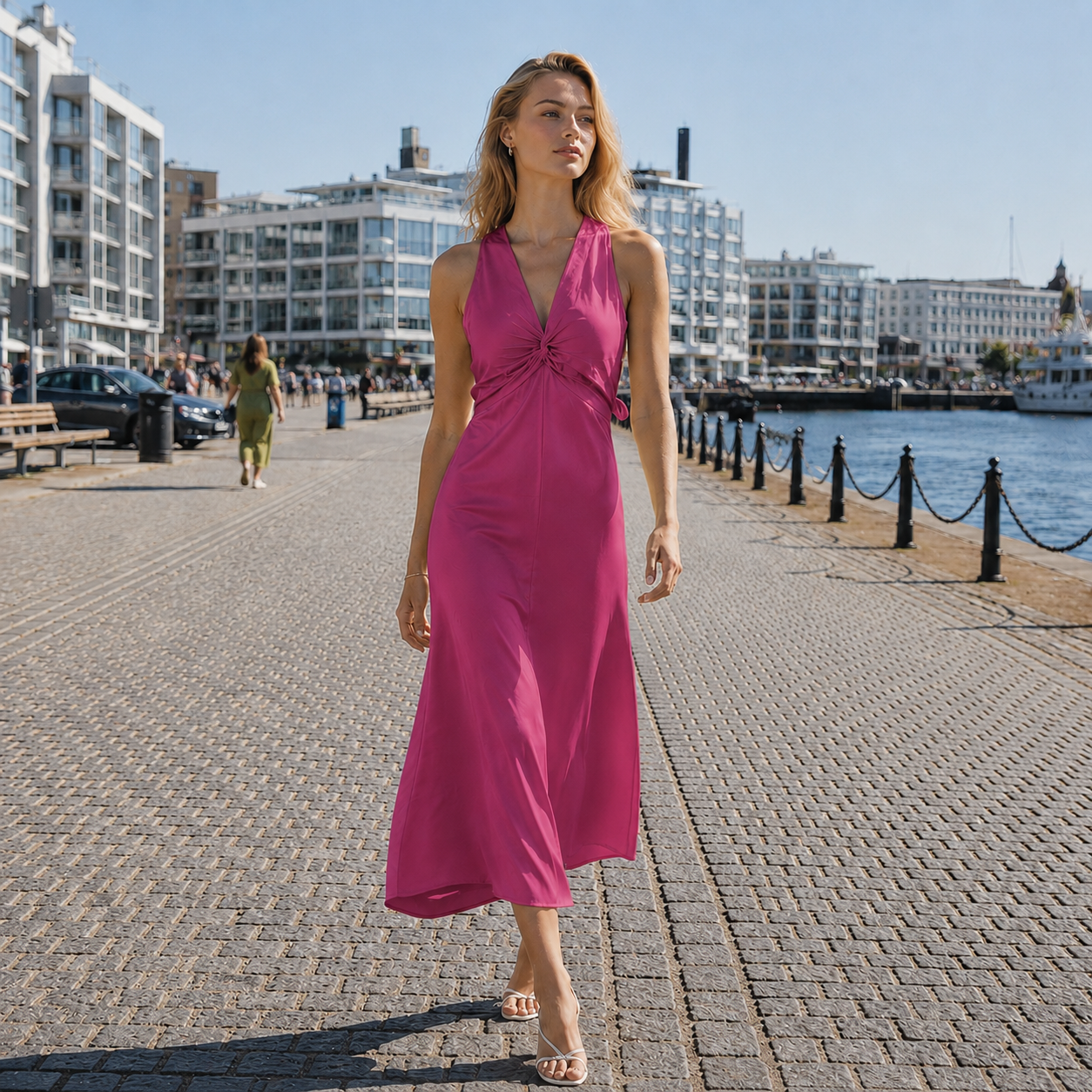 Long dress | Backless design, ankle length | V-neck