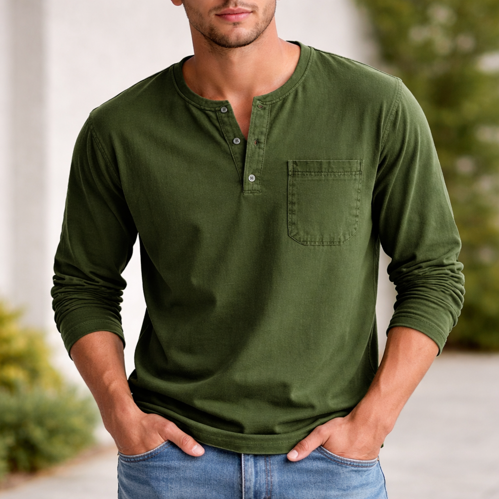 Men's Henley Shirt | Long-Sleeve Cotton | Casual Style