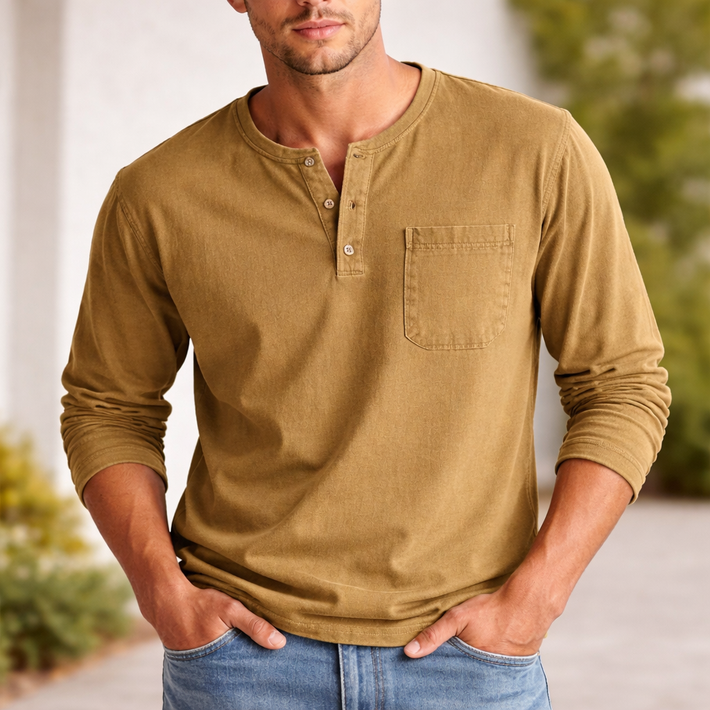 Men's Henley Shirt | Long-Sleeve Cotton | Casual Style