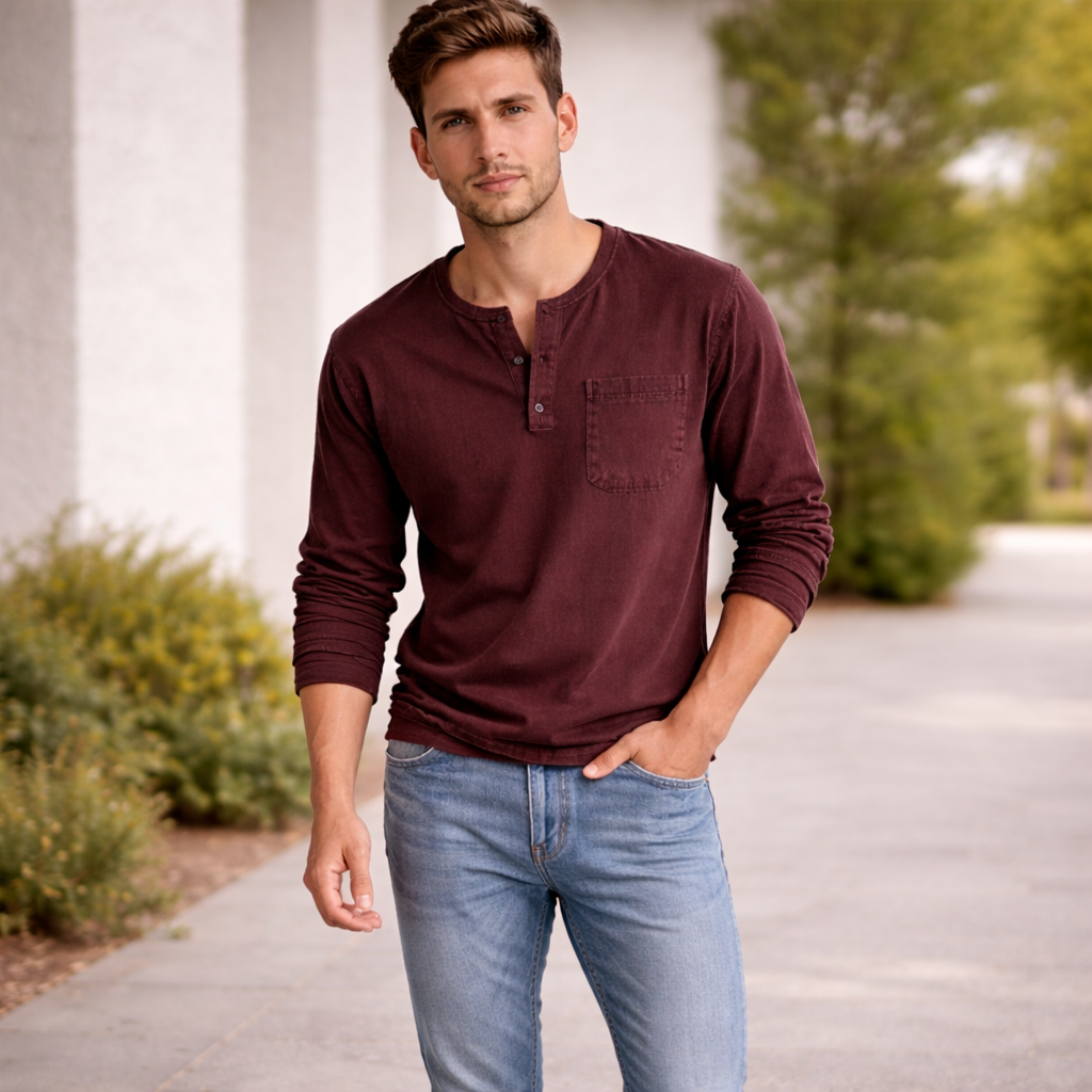 Men's Henley Shirt | Long-Sleeve Cotton | Casual Style