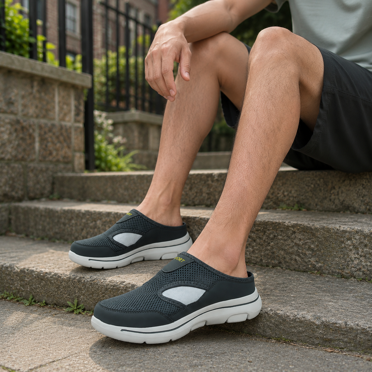 Men's Orthopedic Slippers Mesh Fabric with Integrated Insole