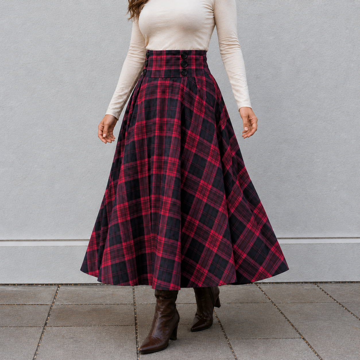Maxi Skirt | High Waist | A-Line Plaid Pattern