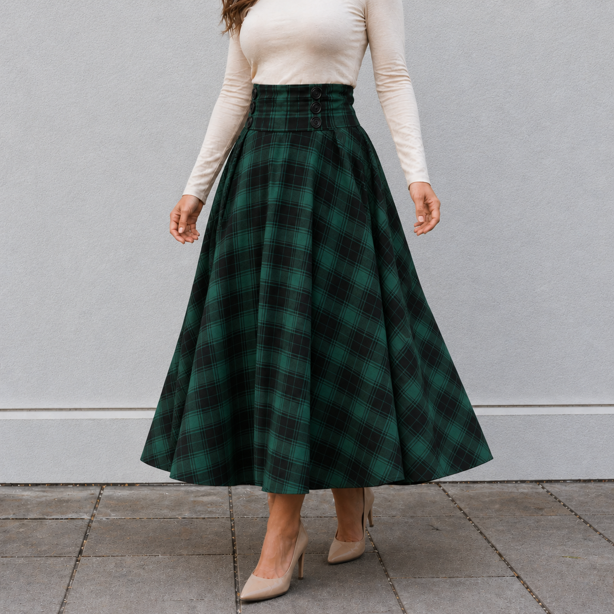 Maxi Skirt | High Waist | A-Line Plaid Pattern