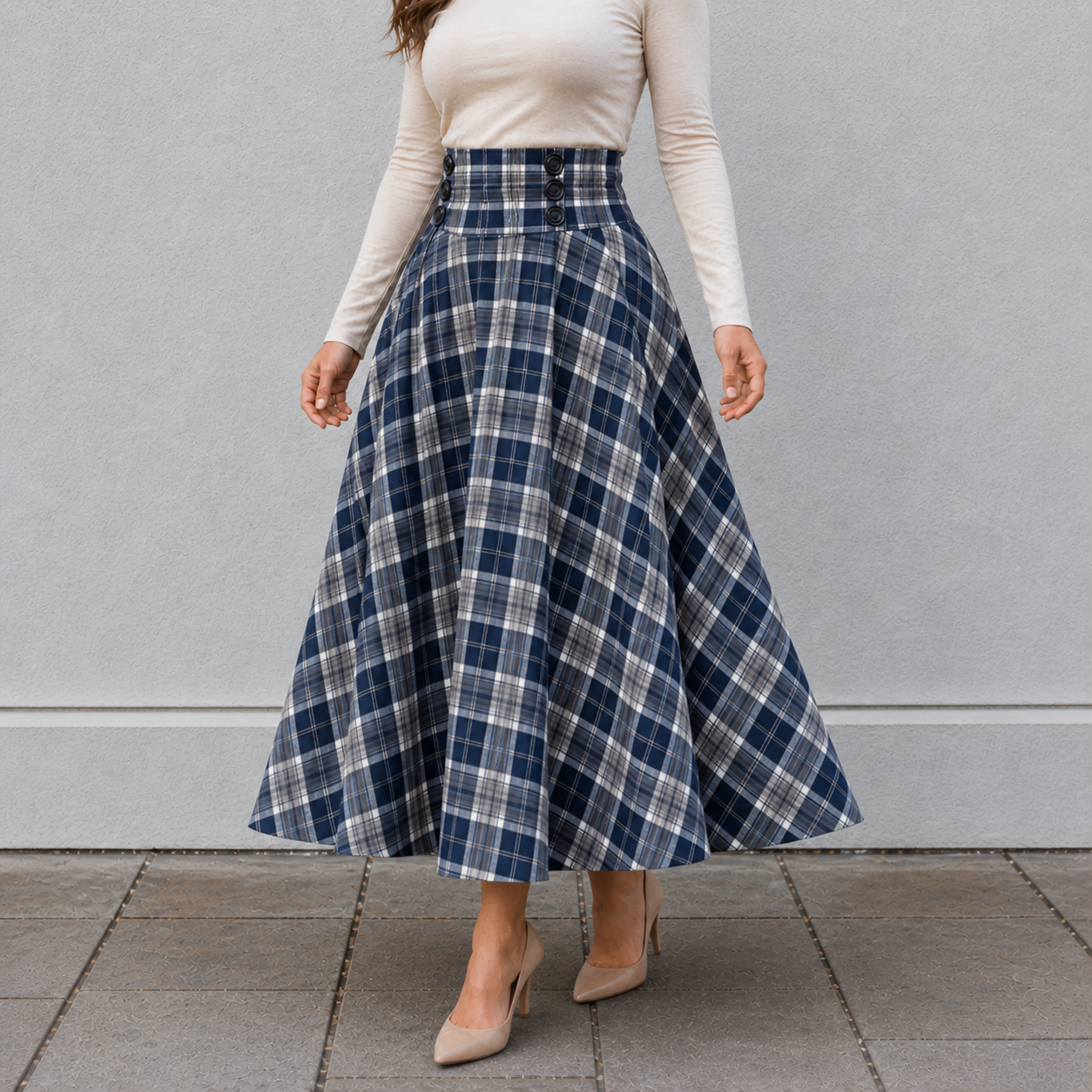 Maxi Skirt | High Waist | A-Line Plaid Pattern