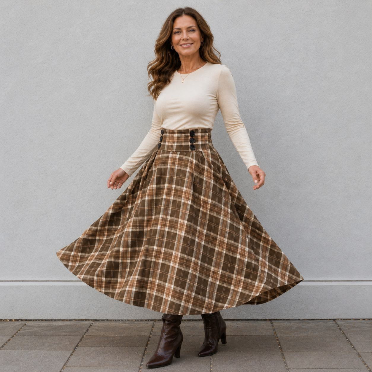 Maxi Skirt | High Waist | A-Line Plaid Pattern