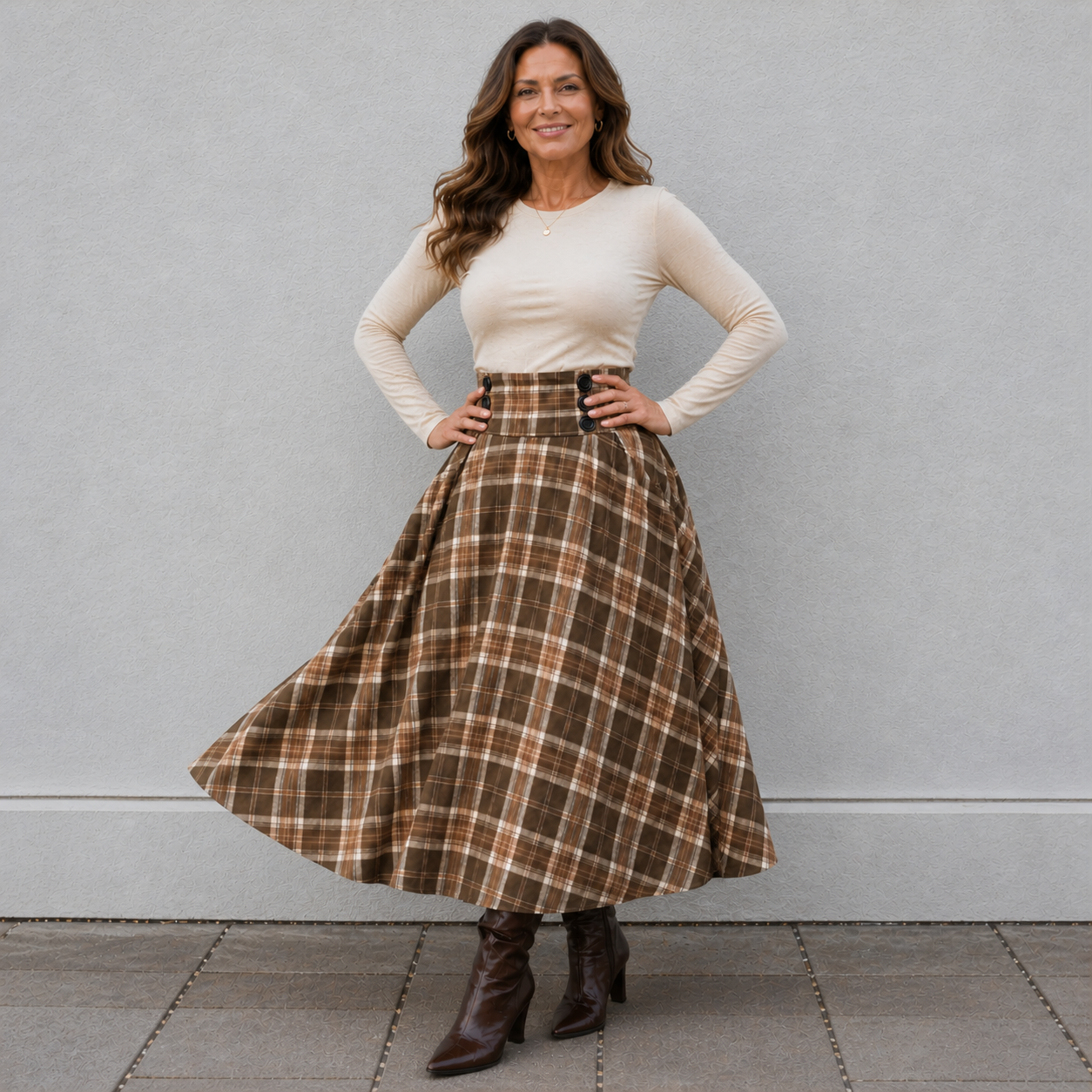 Maxi Skirt | High Waist | A-Line Plaid Pattern