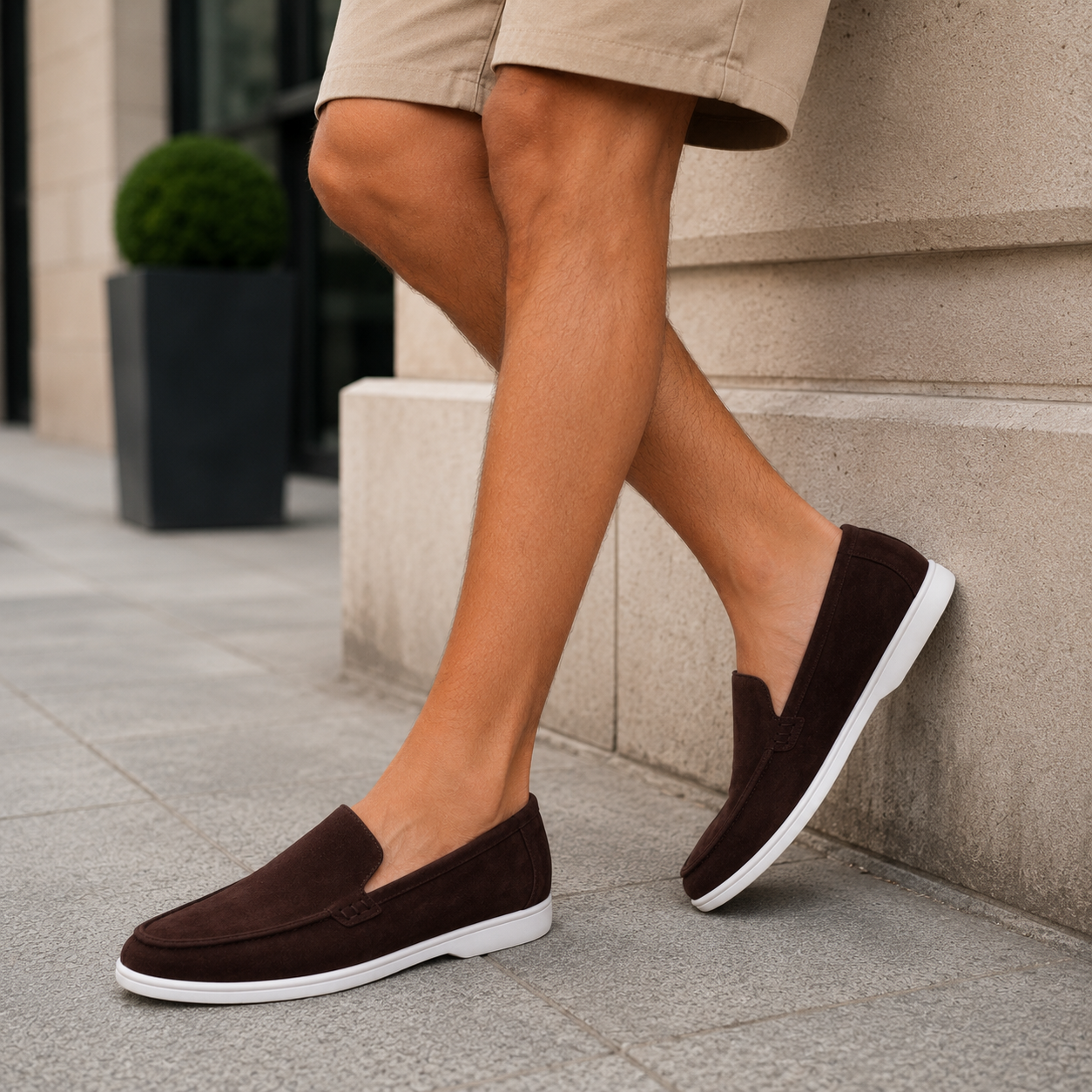 Men's leather loafers vintage style without laces Sonny