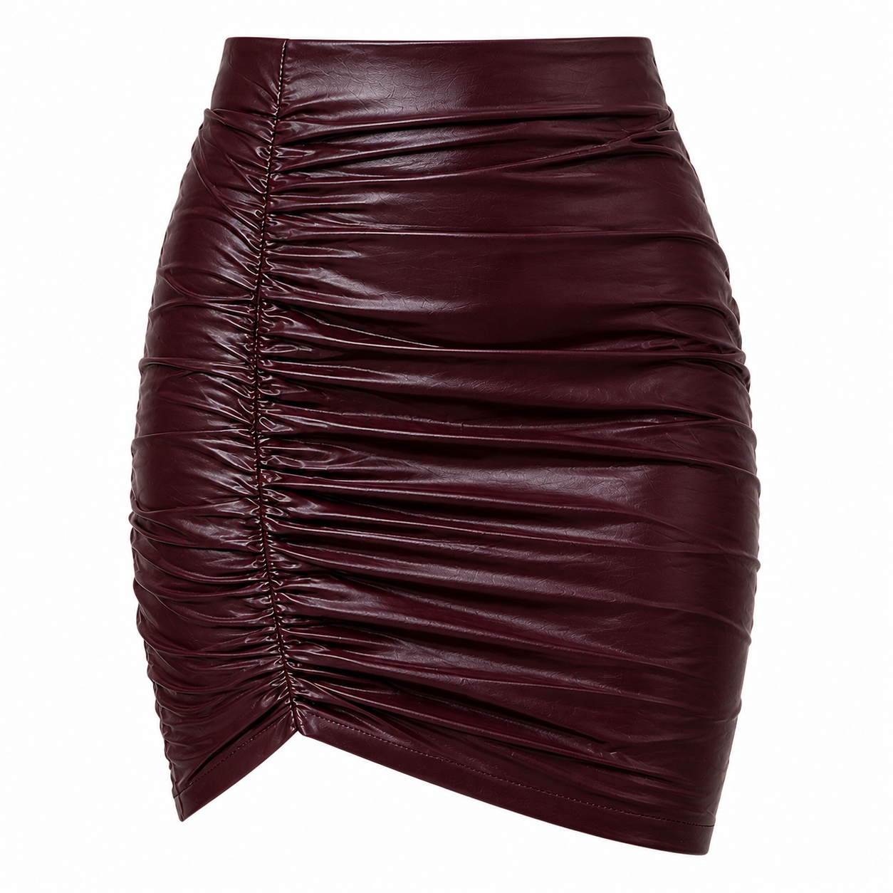 Faux leather midi skirt | Shape-enhancing | Asymmetric hem