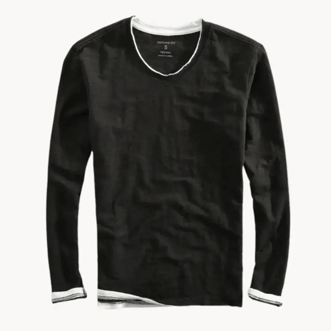 Men's V-neck shirt | Long-sleeved, soft | Contrast trim, cotton