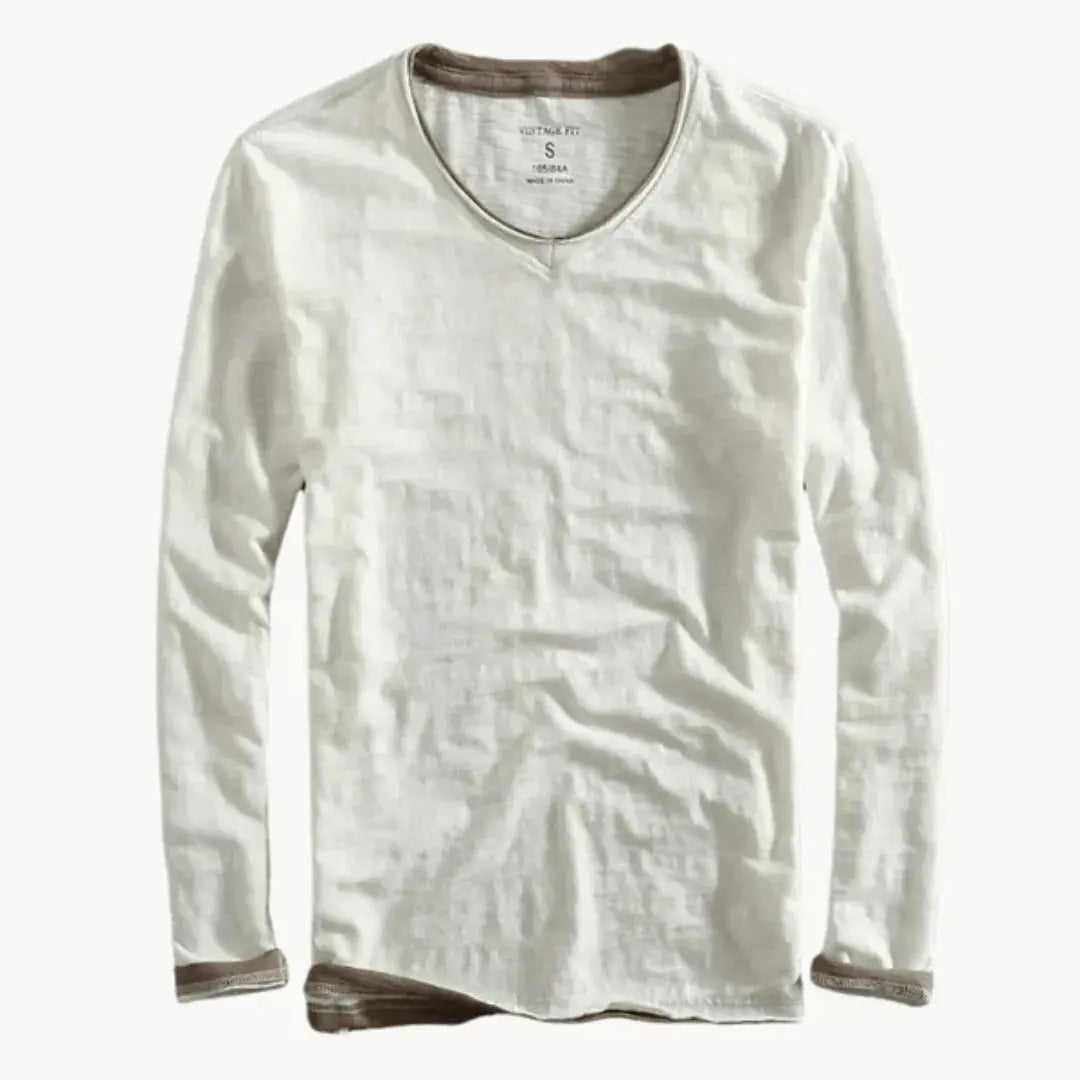 Men's V-neck shirt | Long-sleeved, soft | Contrast trim, cotton