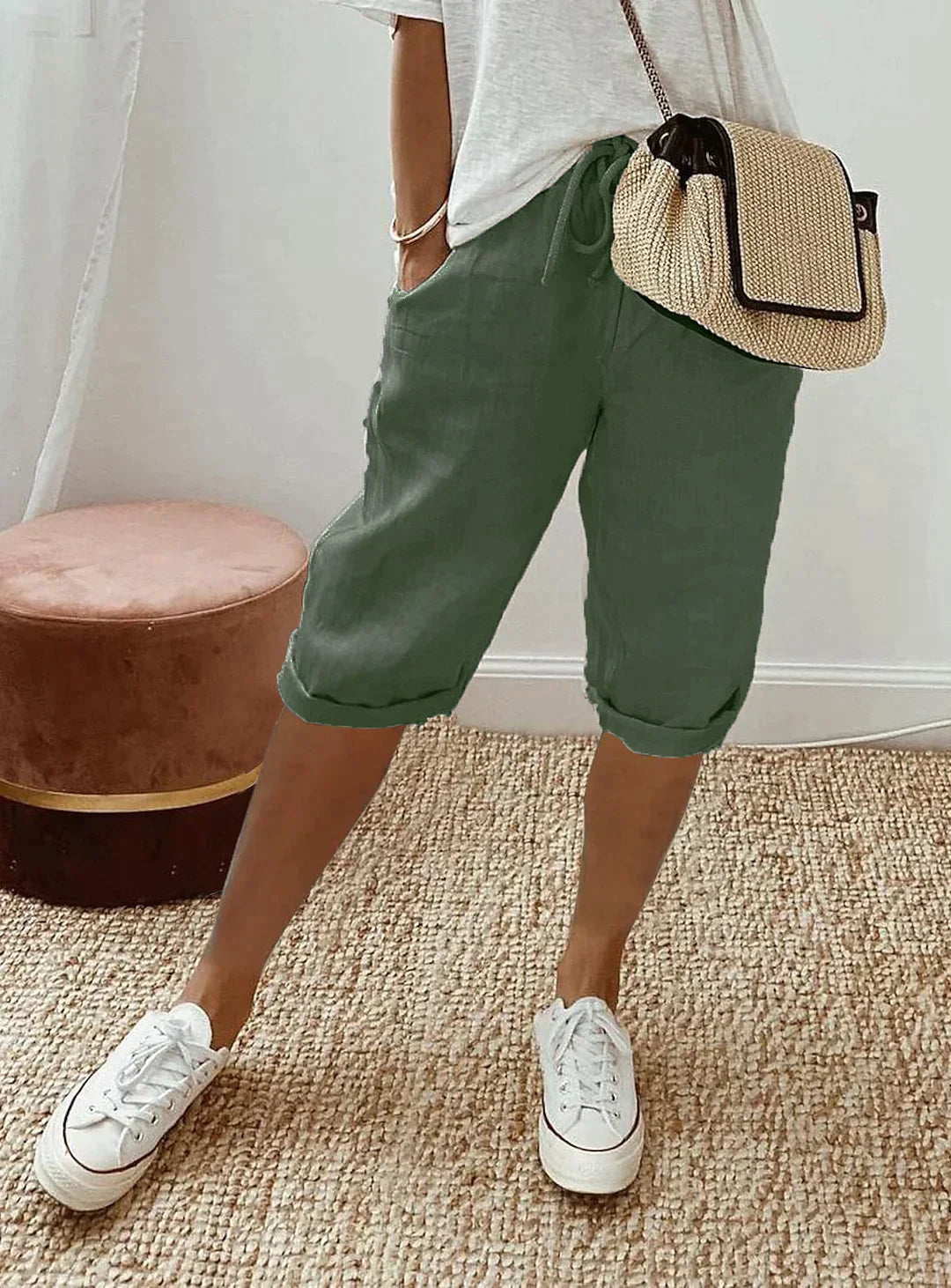 Pants - Women | Capri Pants, Stretch Waist | Casual, With Pockets