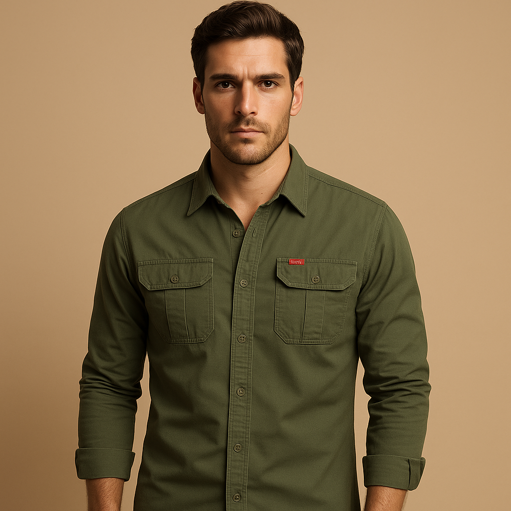 Men's Cargo Shirt | Long Sleeve, Cotton | Utility Style, Flap Pockets