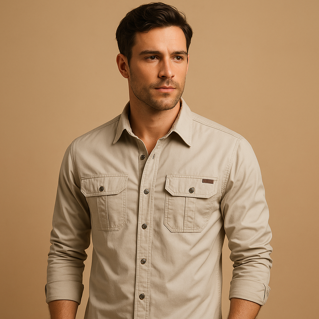Men's Cargo Shirt | Long Sleeve, Cotton | Utility Style, Flap Pockets