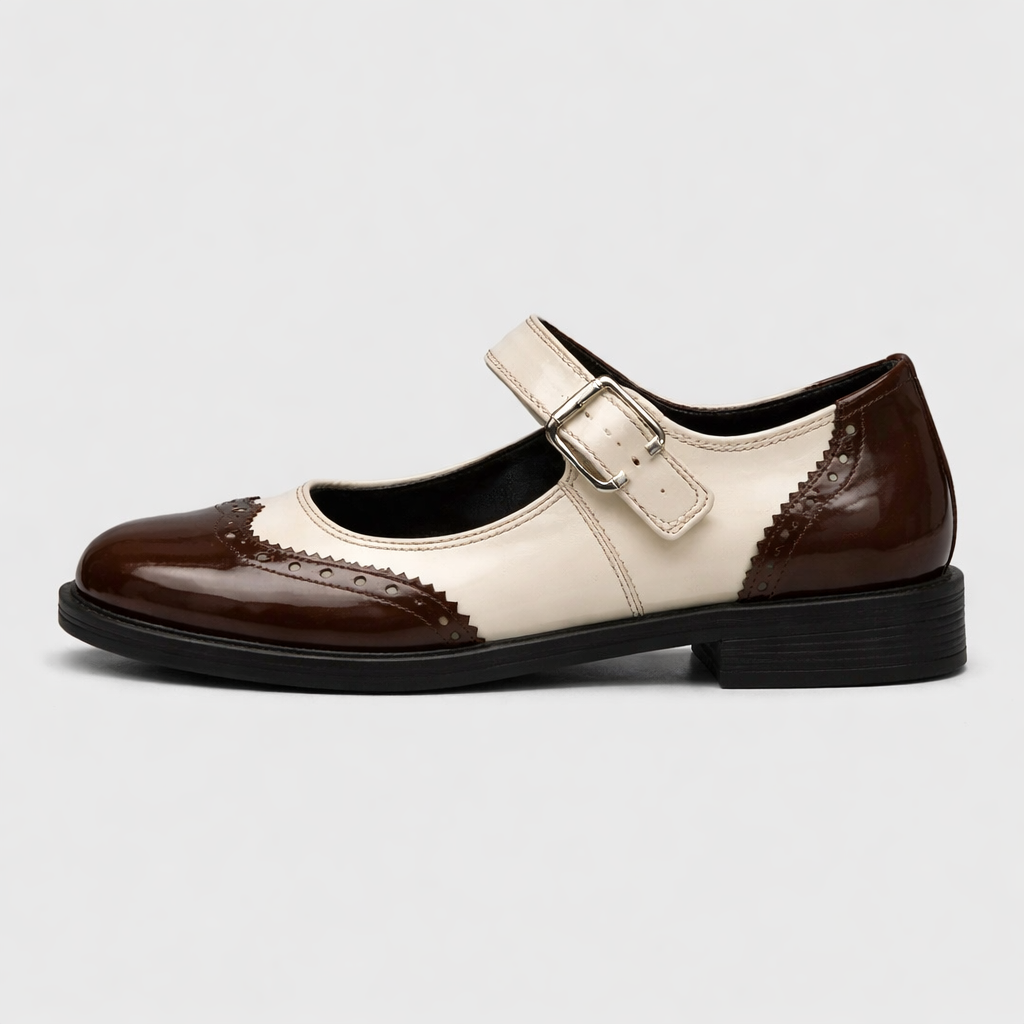 Women's Mary Jane Shoes | Two-Tone | Adjustable Strap, Vintage Brogue