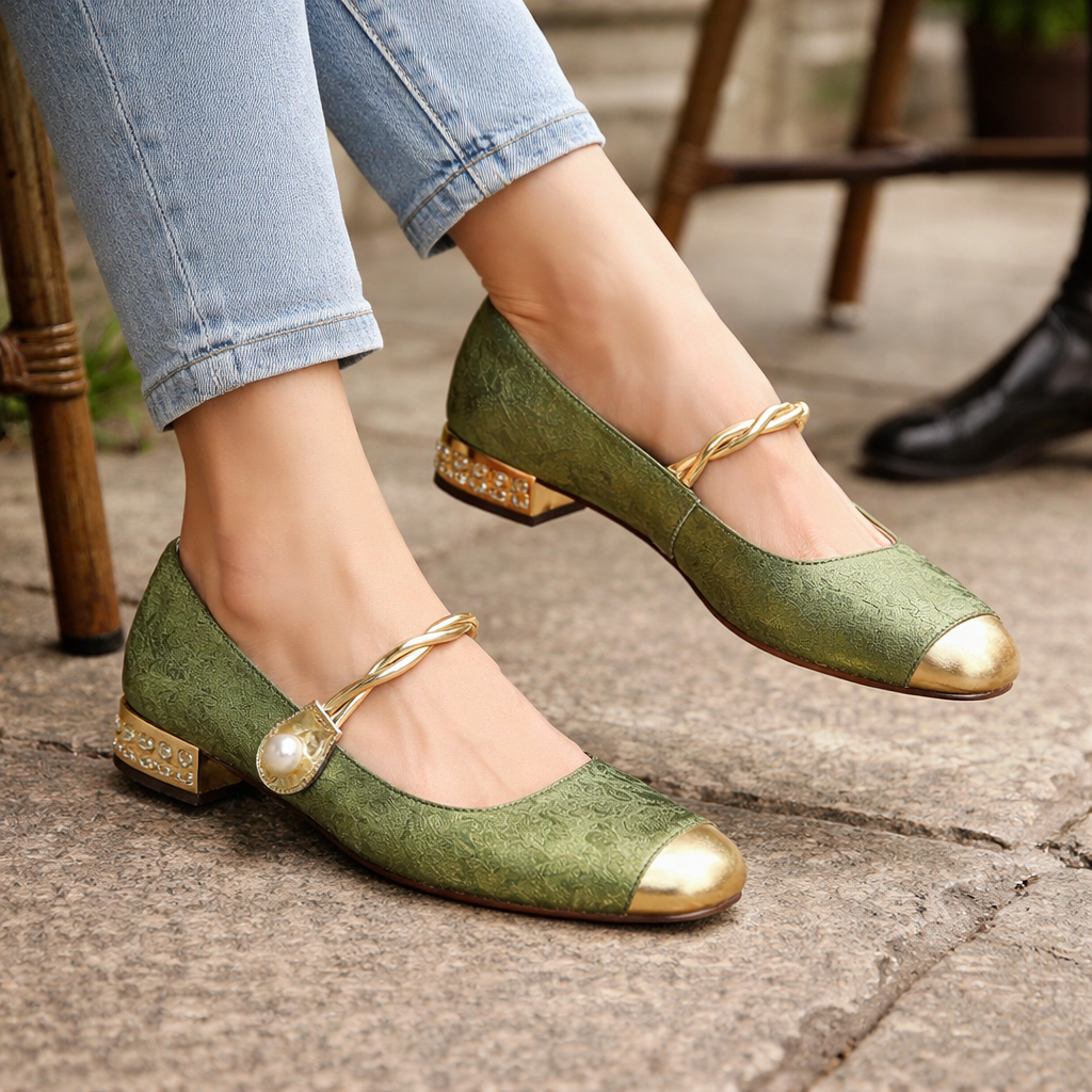 Women's Mary Jane shoes | Square toe, orthopedic comfort | Ballet shoes with pearl trim