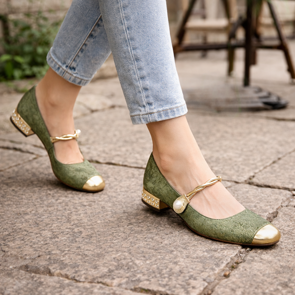 Women's Mary Jane shoes | Square toe, orthopedic comfort | Ballet shoes with pearl trim