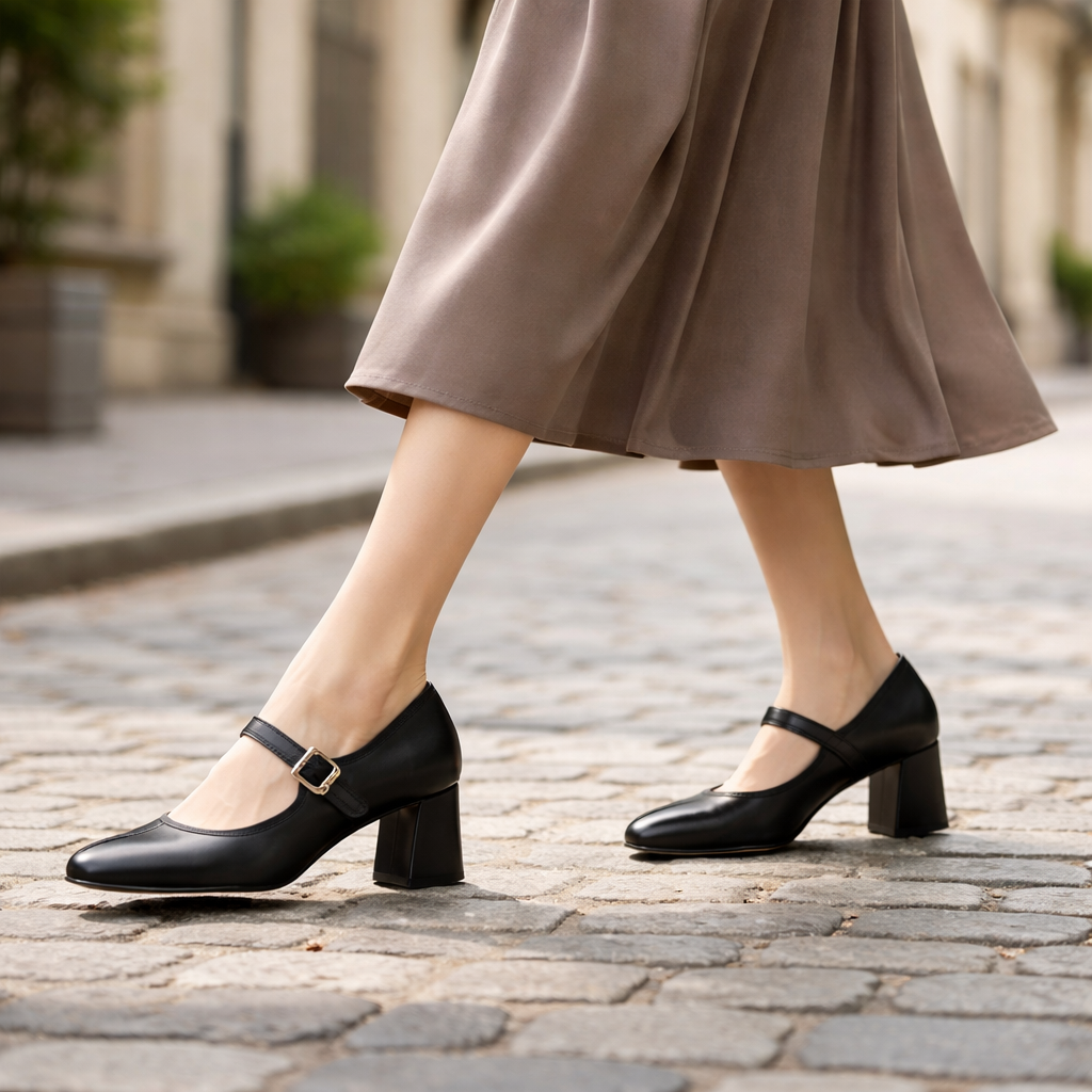 Women's Mary Jane Shoes | Block Heel, Leather Adjustable Buckle | Comfortable Fit