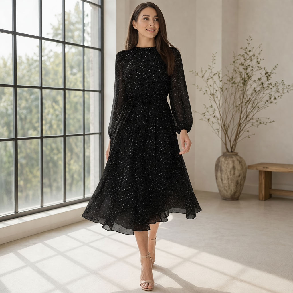 Midi Dress | Women's Polka Dot | Elegant Flowing Style