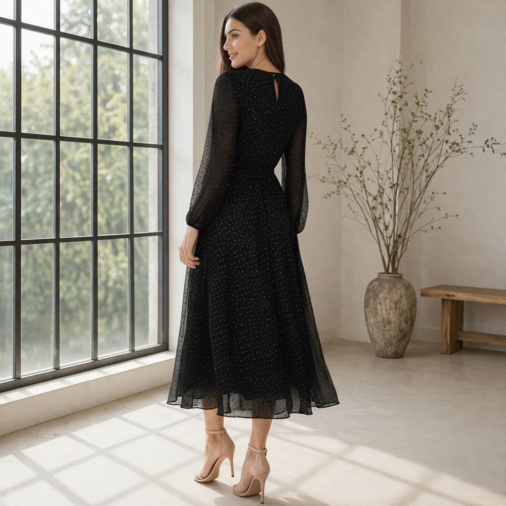 Midi Dress | Women's Polka Dot | Elegant Flowing Style