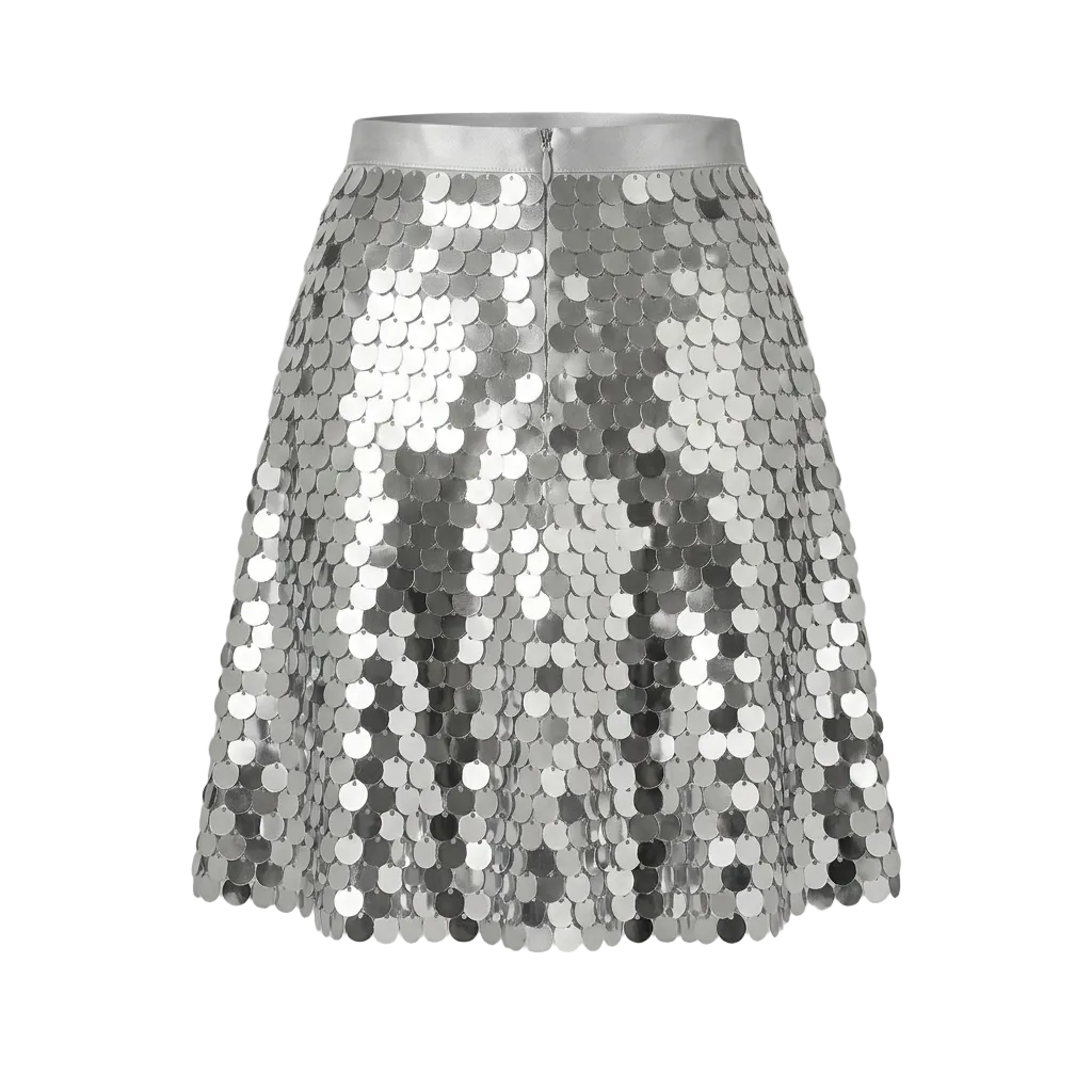 Midi skirt | Sequin stripe pattern, regular fit | Black, gold, silver
