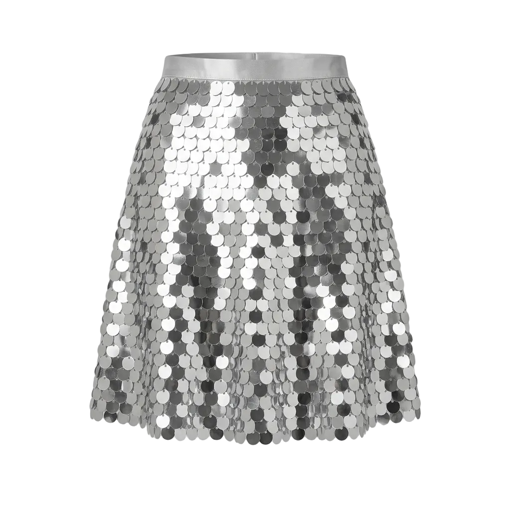 Midi skirt | Sequin stripe pattern, regular fit | Black, gold, silver