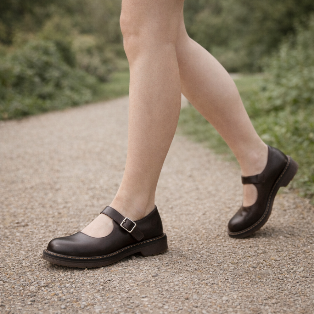 Women's Mary Jane Shoes | Leather Flat, Vintage Style | Adjustable Strap
