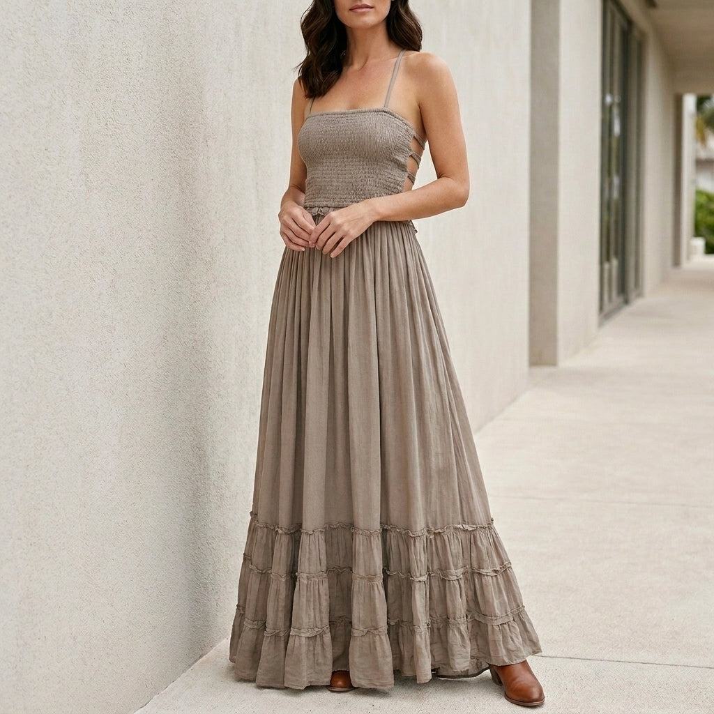 Maxi Dress | Open Back, Smocked | Bohemian Summer Style