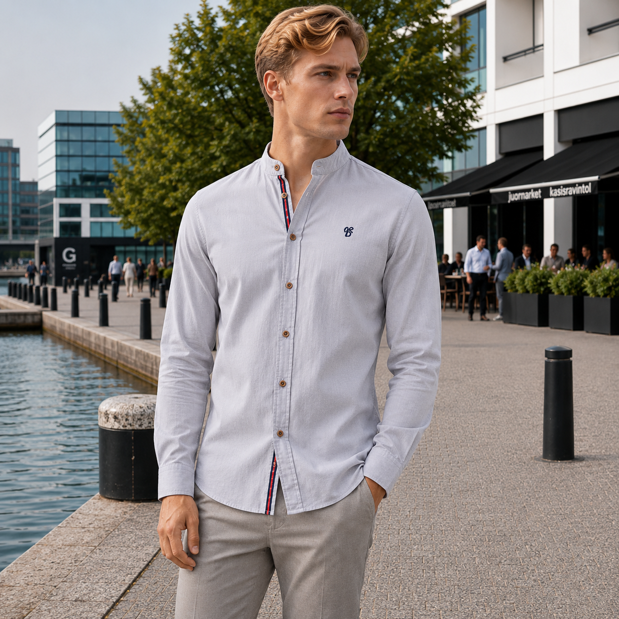 Men's Dress Shirt | Slim Fit, Stand Collar | Elegant Casual