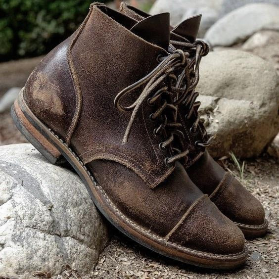 Men's leather boots lace-up retro style
