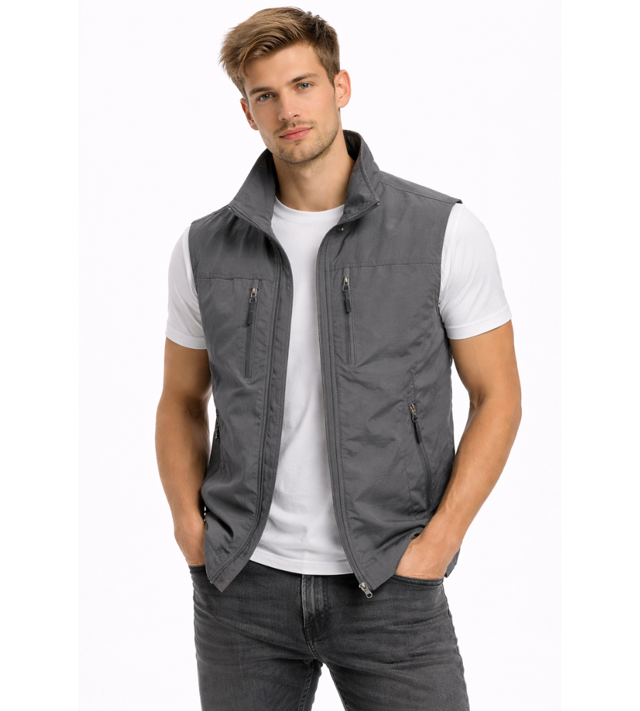 Men's Outdoor Vest | Zipper | Stand Collar | Zippered Pockets