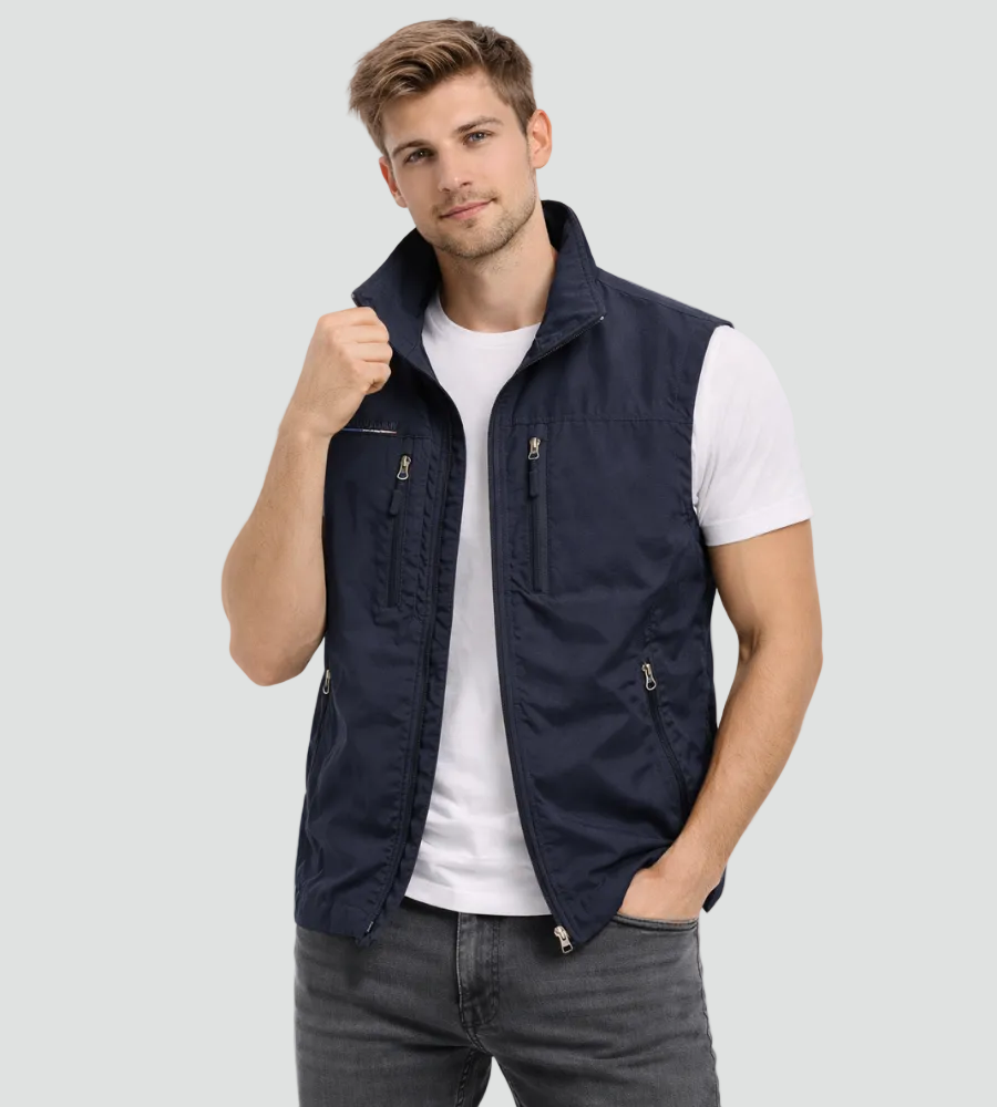 Men's Outdoor Vest | Zipper | Stand Collar | Zippered Pockets