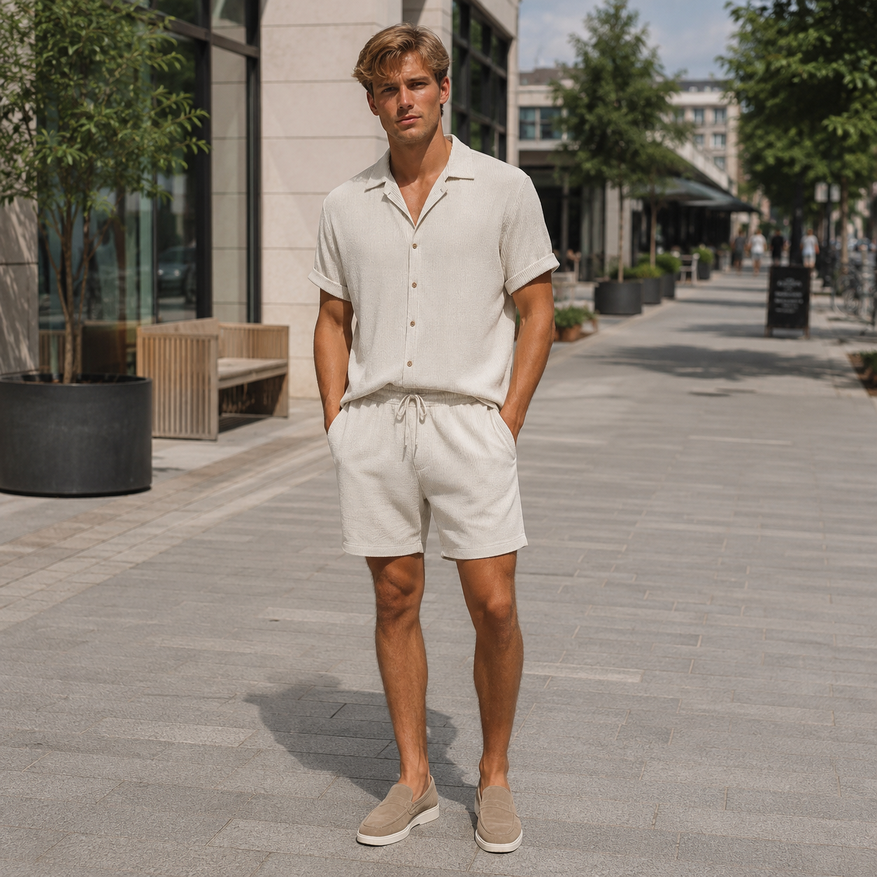 Klaus Textured Set: Short-Sleeve Shirt & Shorts