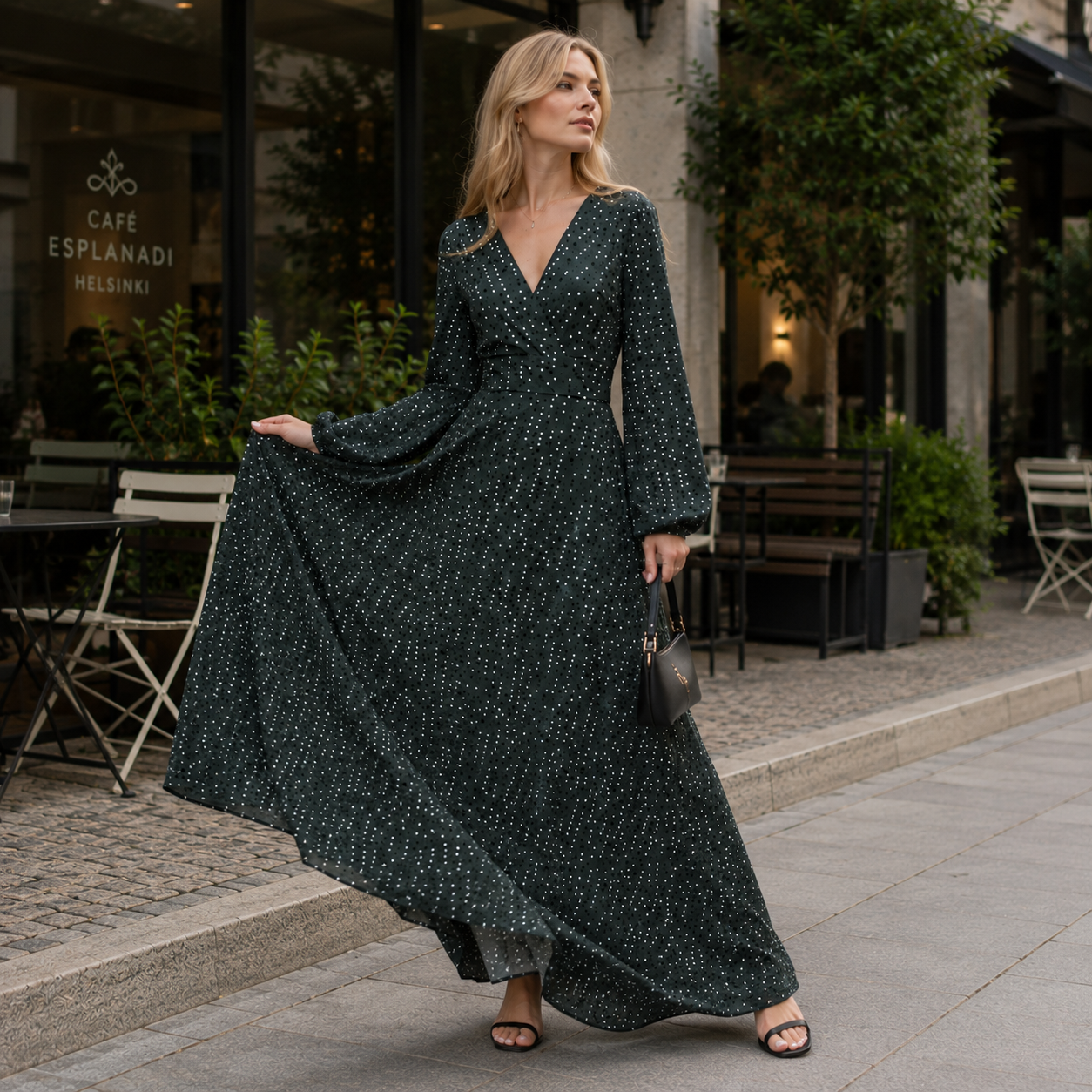 Long Dress - Stylish Polka Dot Print - Alice