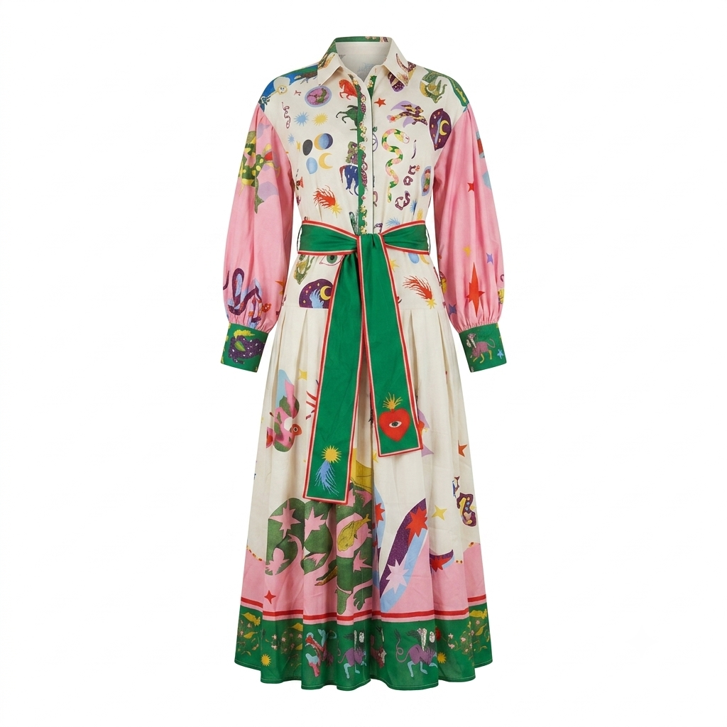 Midi dress, viscose, patterned, ankle-length