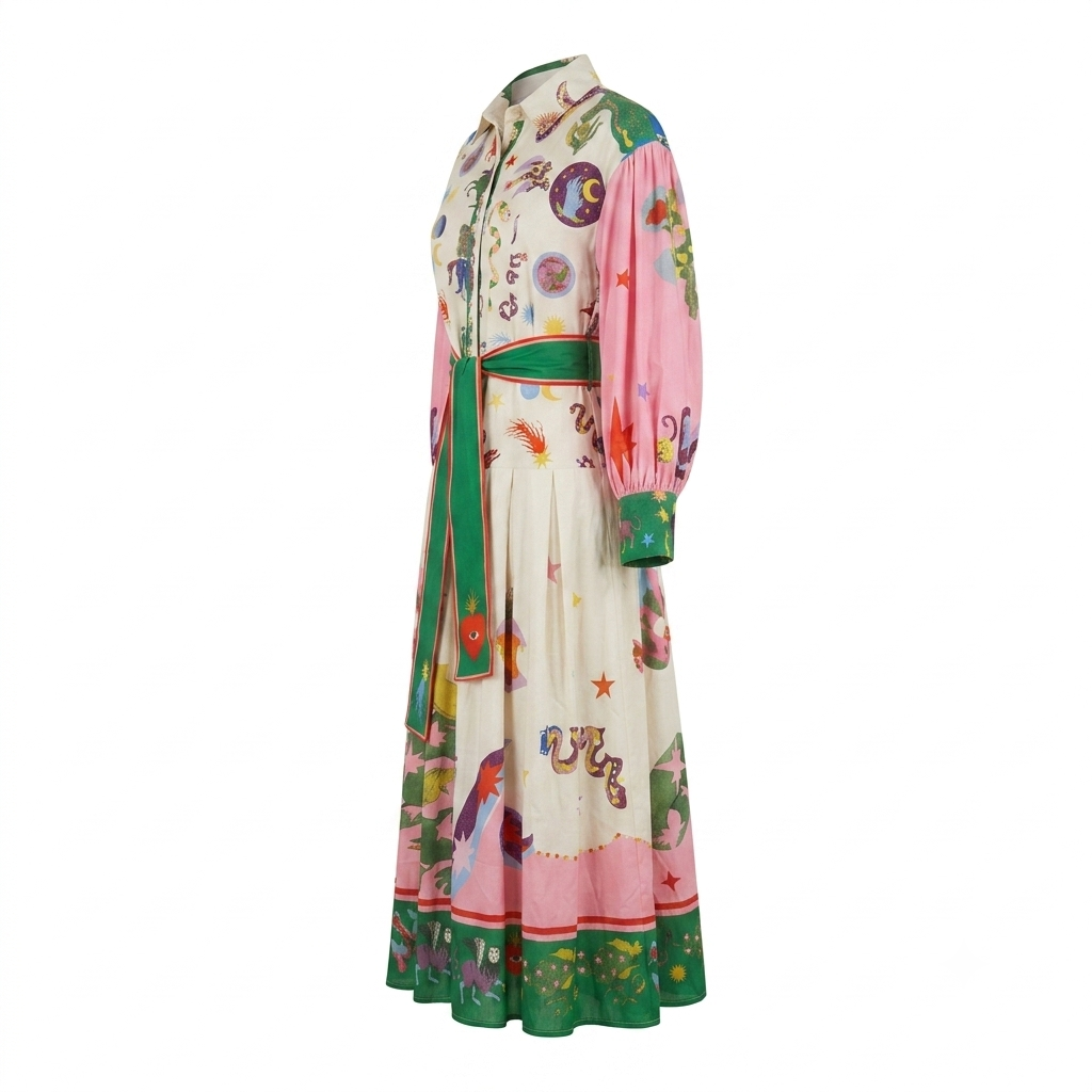 Midi dress, viscose, patterned, ankle-length