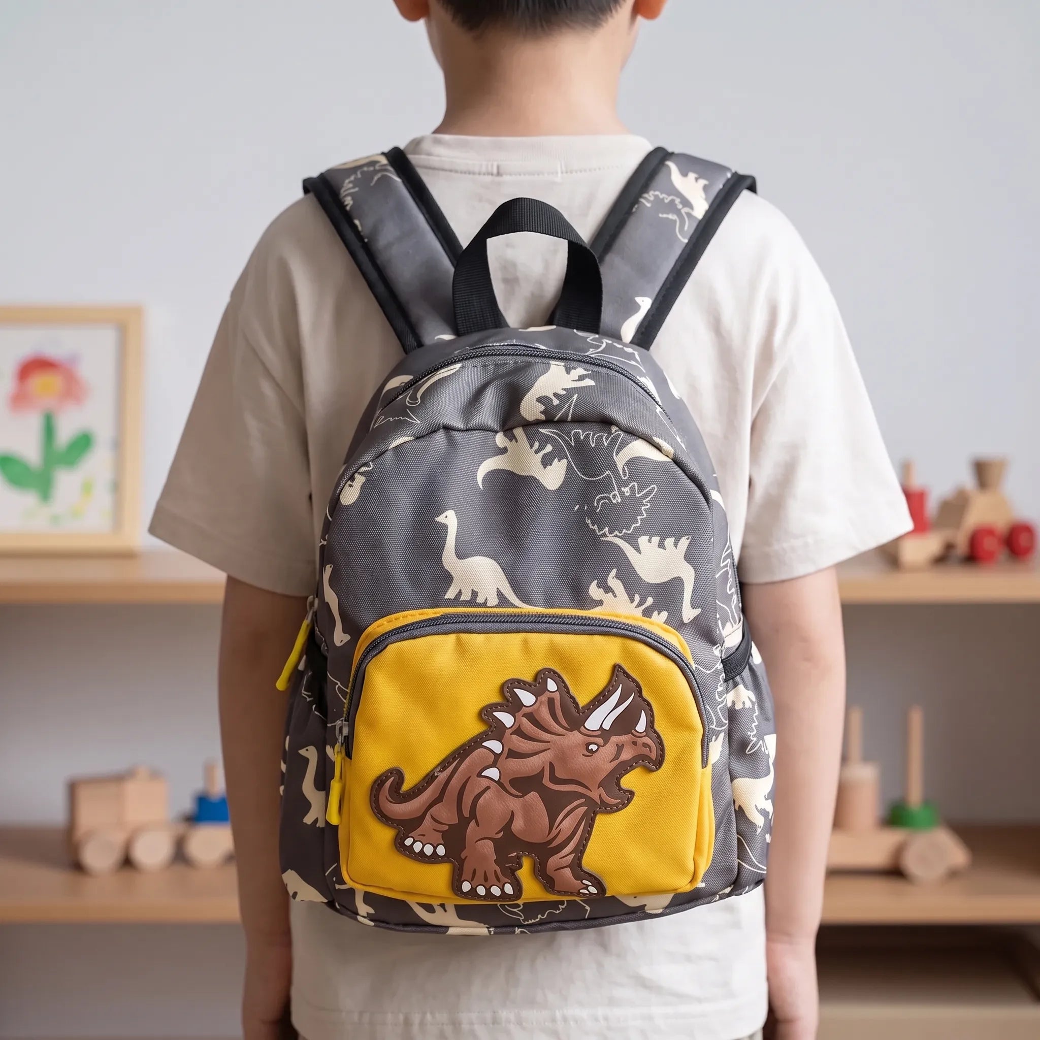 Dinosaur Preschool Backpack | Kids Cone Backpack | Green, Red, Yellow