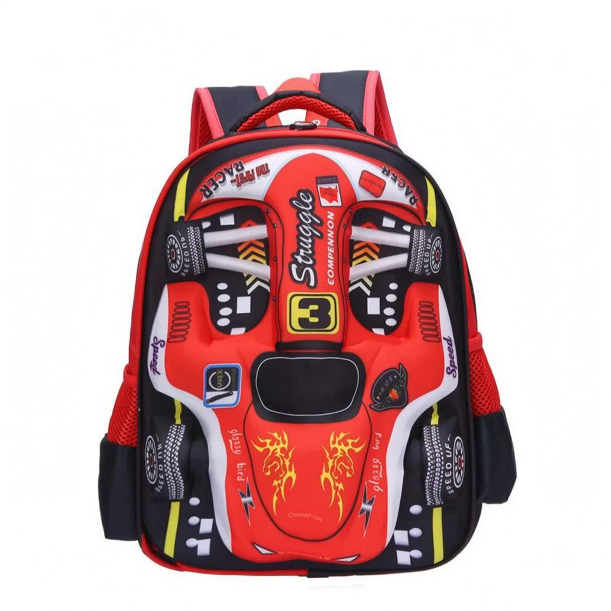School Backpack | 3D Race Car Design, Kids | Green, Blue, Red