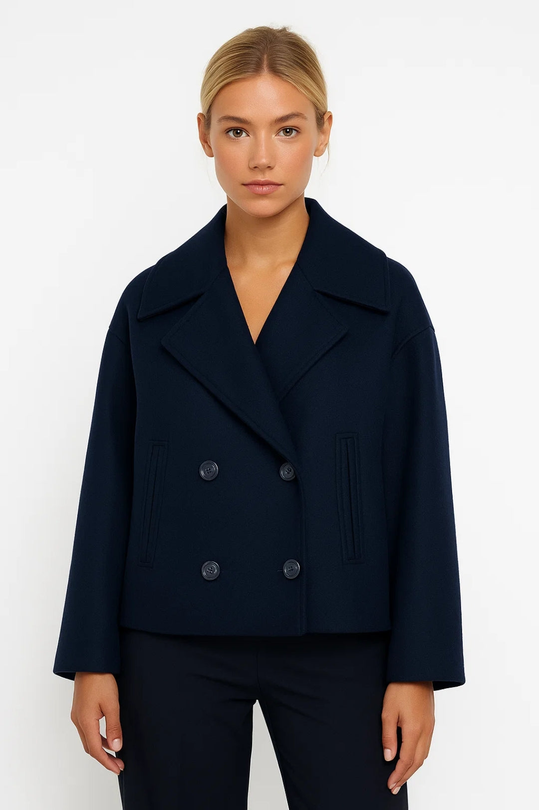 Wool Coat | Women's Short Style, Double-Breasted | Elegant Style