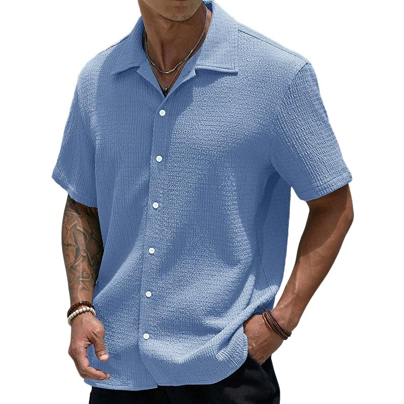 Men's dress shirt | Short-sleeved, lightweight | Button-up shirt, textured fabric