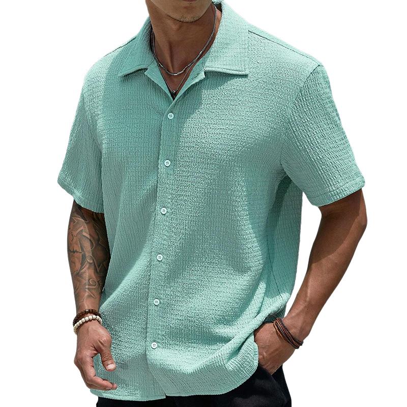 Men's dress shirt | Short-sleeved, lightweight | Button-up shirt, textured fabric