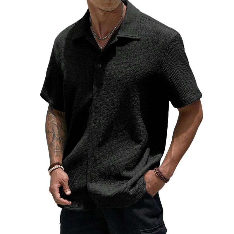Men's dress shirt | Short-sleeved, lightweight | Button-up shirt, textured fabric