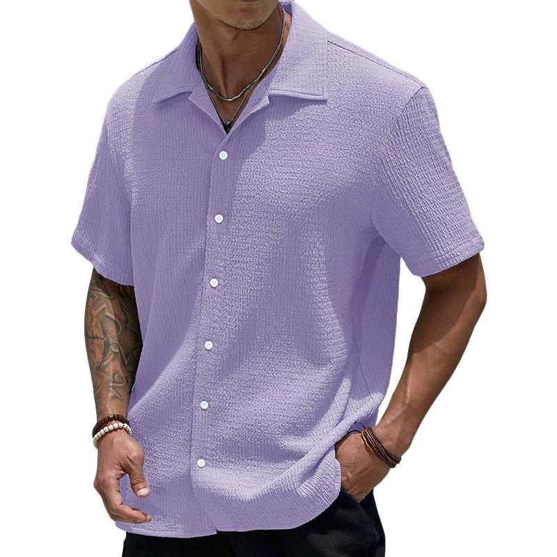 Men's dress shirt | Short-sleeved, lightweight | Button-up shirt, textured fabric