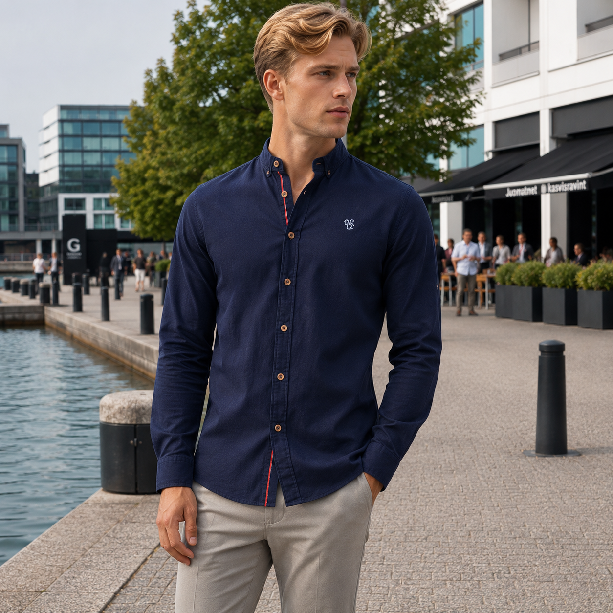 Men's Dress Shirt | Slim Fit, Stand Collar | Elegant Casual