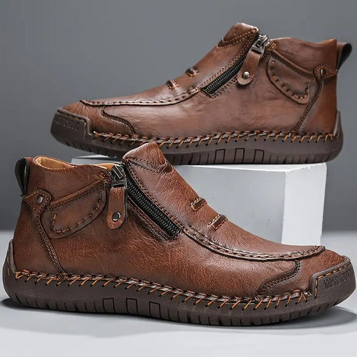 Men's leather ankle boots | Orthopedic, zippered | Non-slip shoes