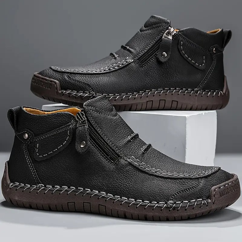 Men's leather ankle boots | Orthopedic, zippered | Non-slip shoes