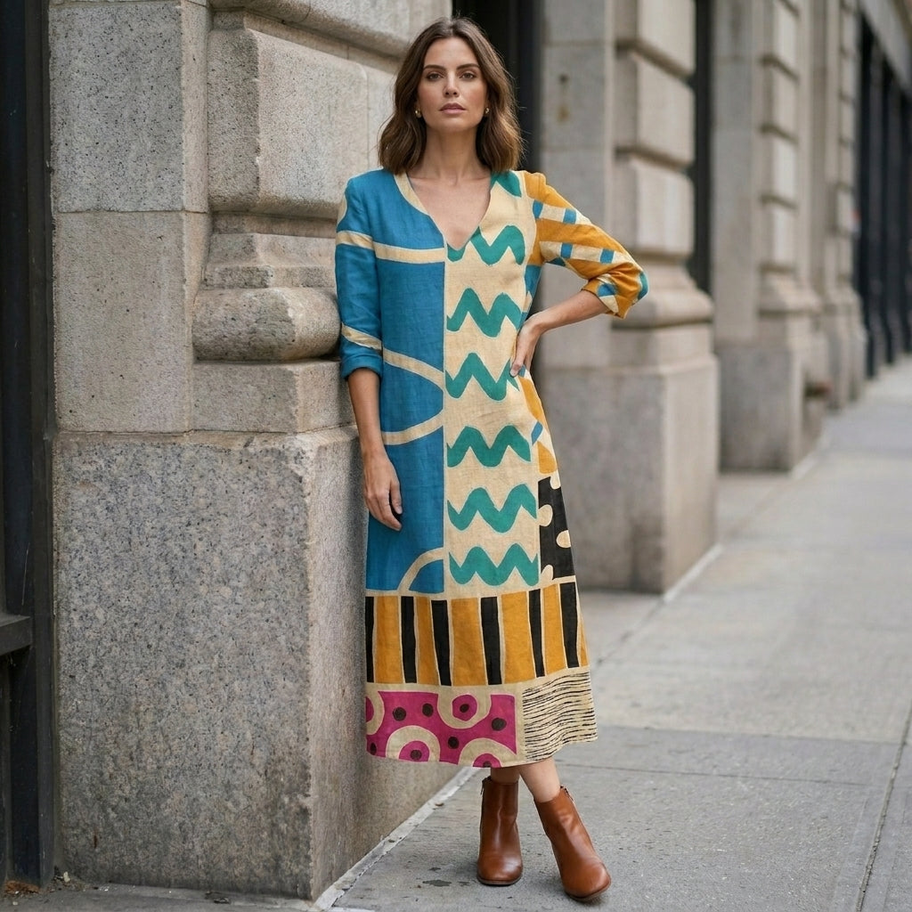 Midi mekko | Abstract patchwork print | For women